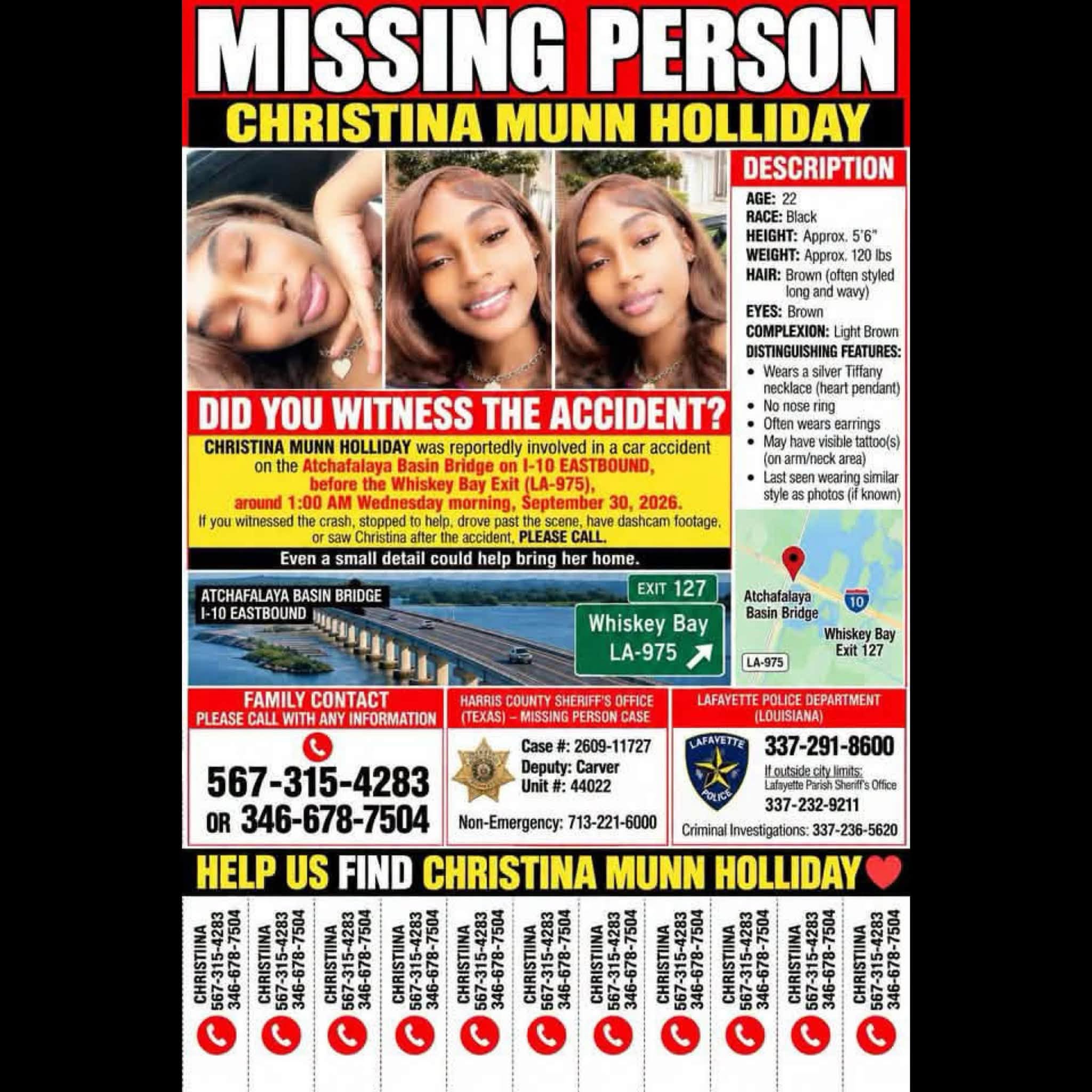 Official missing person flyer for Christina Munn Holliday