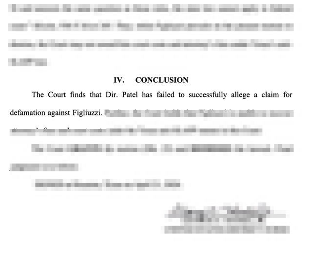 Legal document conclusion section with redacted text portions