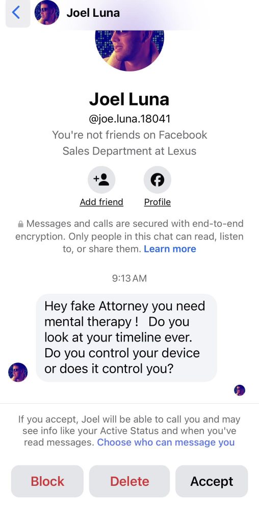 Facebook Messenger conversation with Joel Luna profile