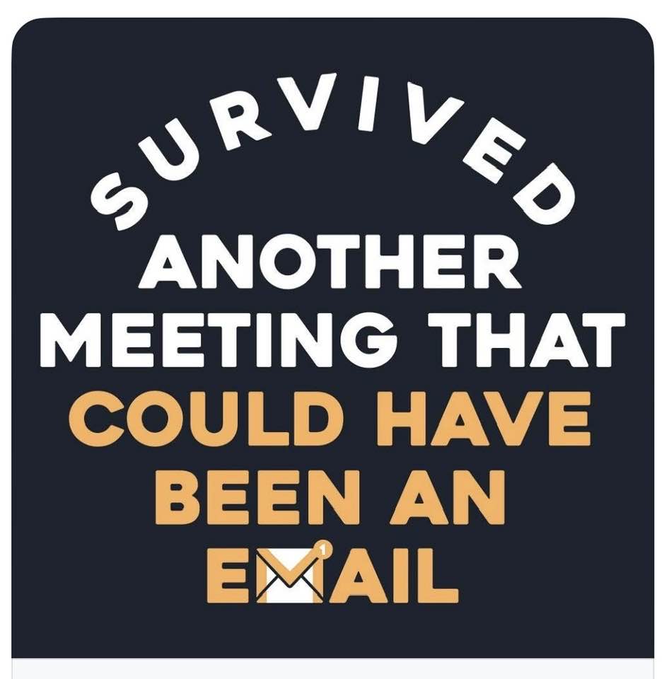 Humorous text about surviving unnecessary meetings that could be emails