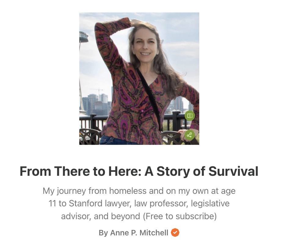 Woman smiling outdoors with city skyline behind her