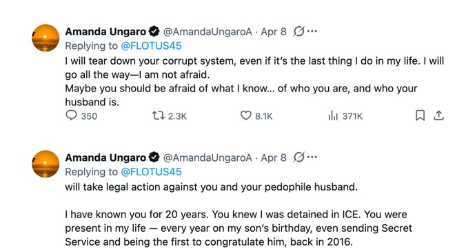 Twitter thread by Amanda Ungaro making accusations