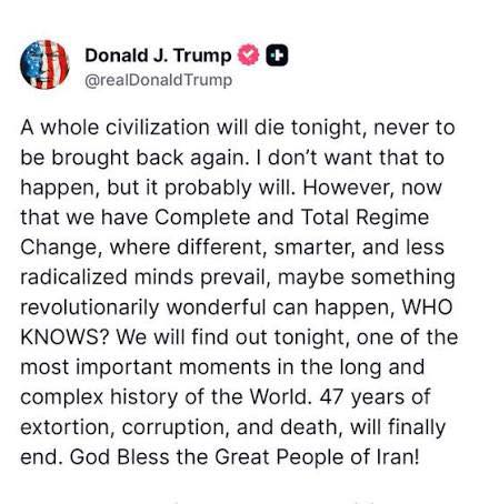 Donald Trump social media post about Iran regime change