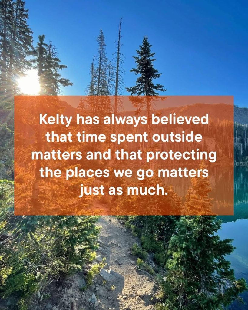 Mountain forest trail with inspirational quote about outdoor time