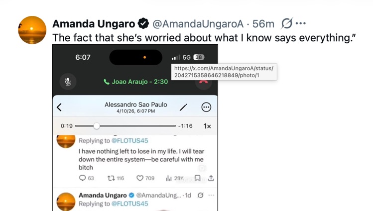 Amanda Ungaro Twitter post with voice message screenshot