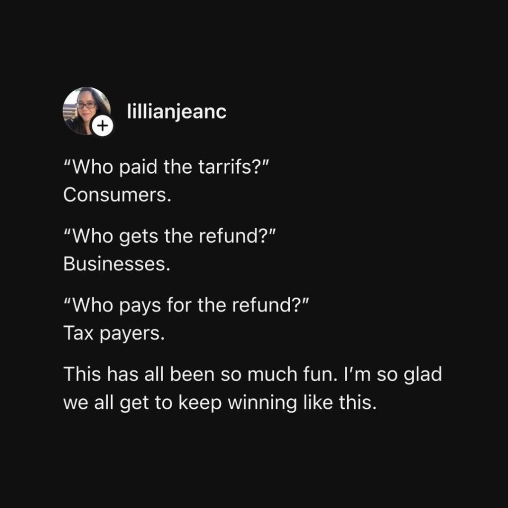 Social media post about tariffs and refunds
