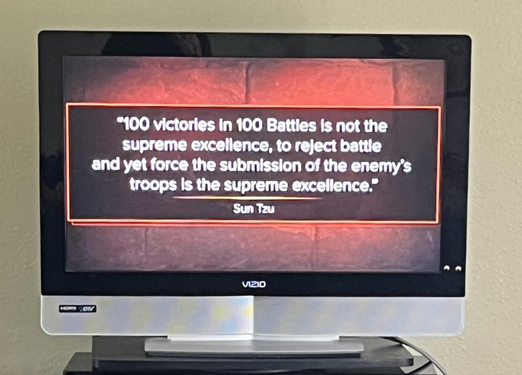 Sun Tzu quote displayed on VIZIO TV screen