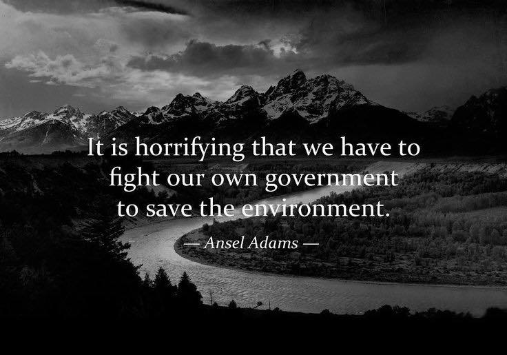 Mountain landscape with Ansel Adams environmental quote overlay