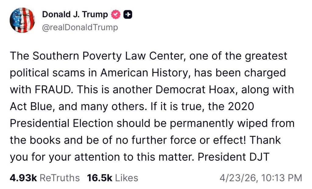 Donald Trump social media post about election fraud claims