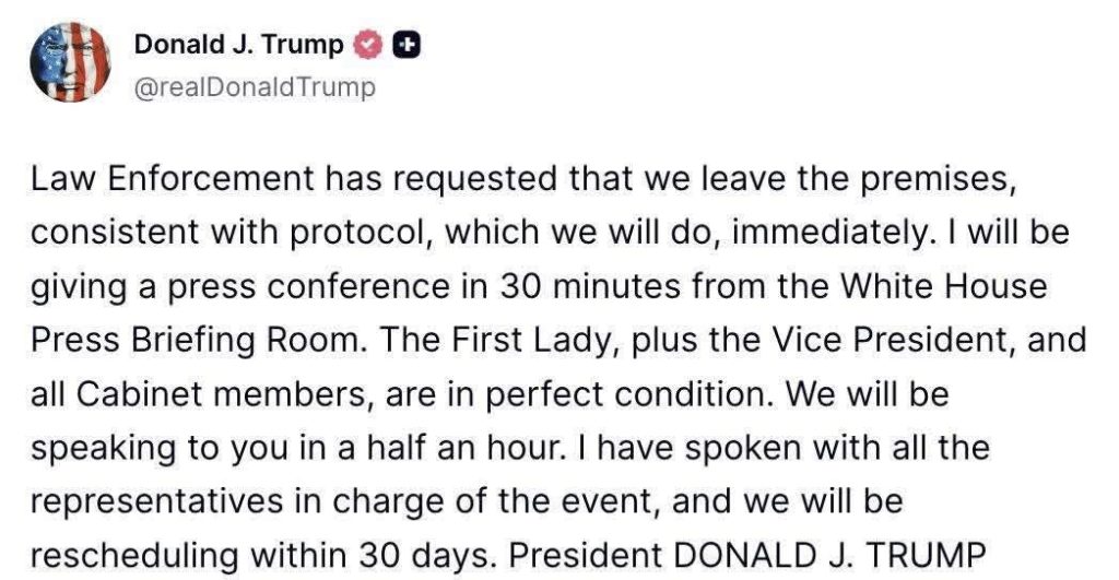 Donald Trump social media post about law enforcement protocol