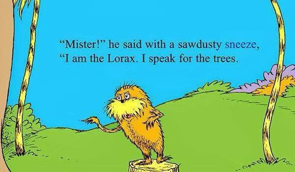 The Lorax speaking for the trees in classic illustration