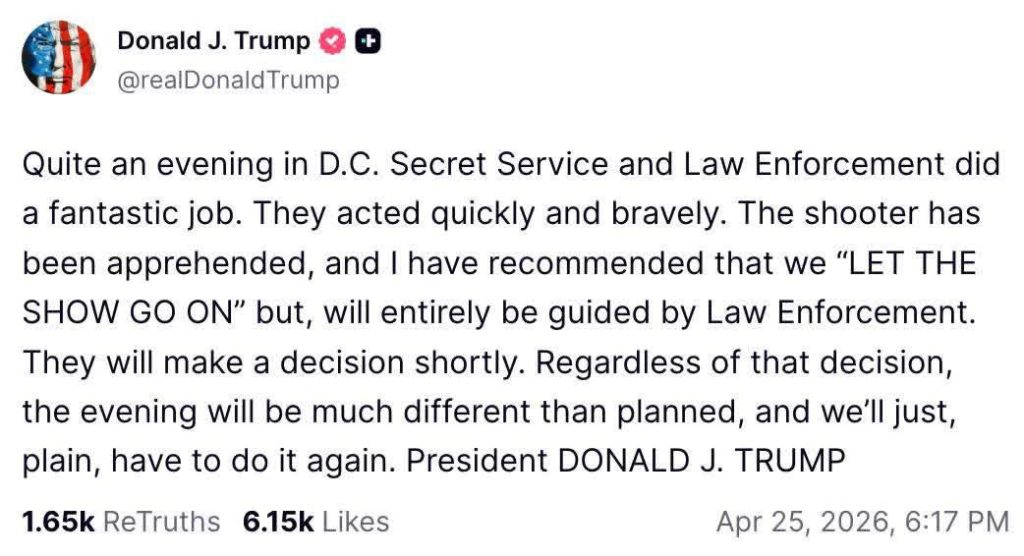 Donald Trump social media post about DC incident