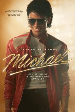 Michael Jackson movie poster featuring performer in red jacket