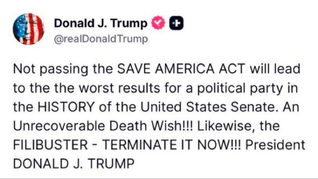 Donald Trump social media post about Save America Act