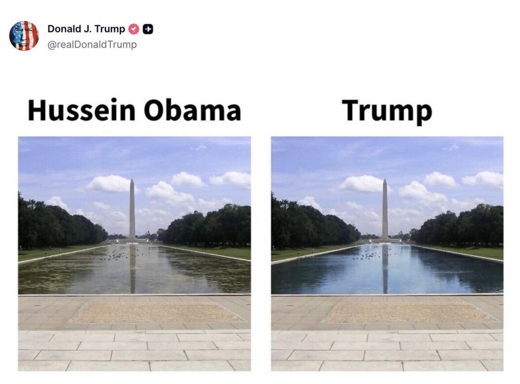 Trump social media post comparing Obama and Trump presidency photos