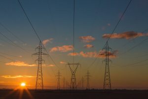 A high-tech energy grid at dusk