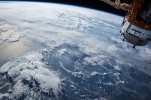 A view of Earth from a lunar-bound spacecraft in 2026